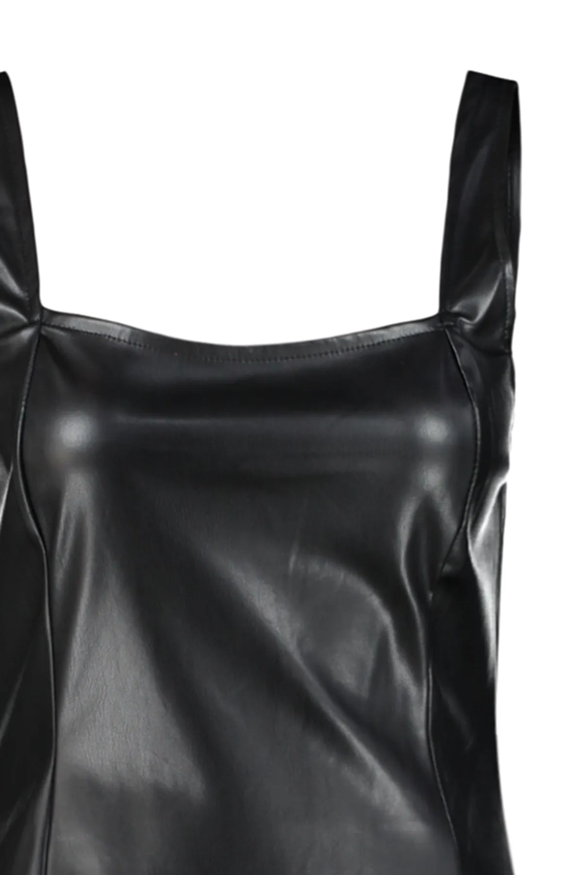 Trendyol Collection  Schwarz gefüttertes Mini-Gilet-Strickkleid aus Kunstleder mit quadratischem Kragen TWOAW24EL00374