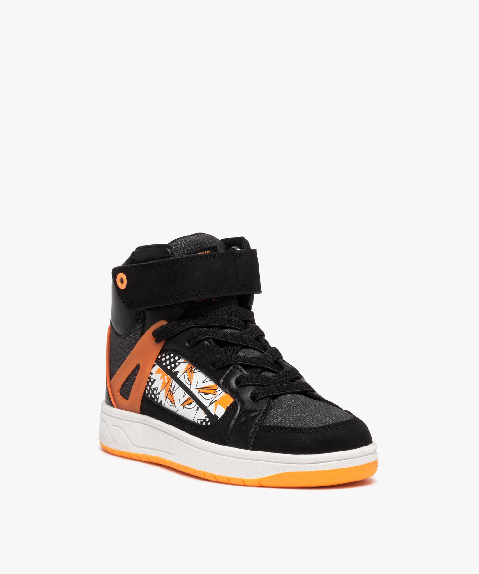 Basket mid-cut fermeture scratch avec motif manga Garçon noir | GEMO