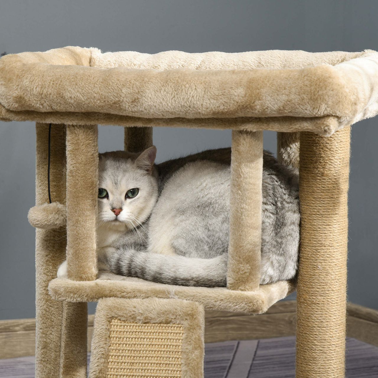 PawHut Kratzbaum mit Jute-Kratzmatte Katzenhaus Liegeplattform Spielball Kaffee