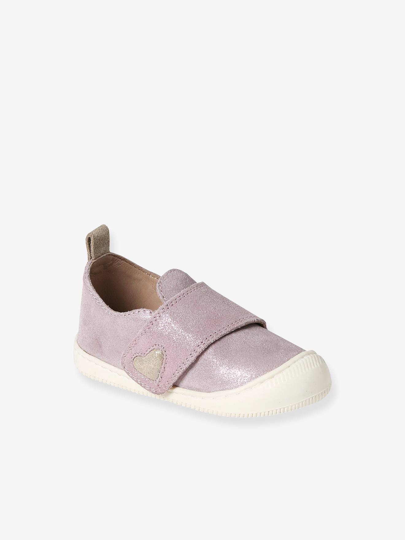Chaussons scratchés bébé en cuir souple rose