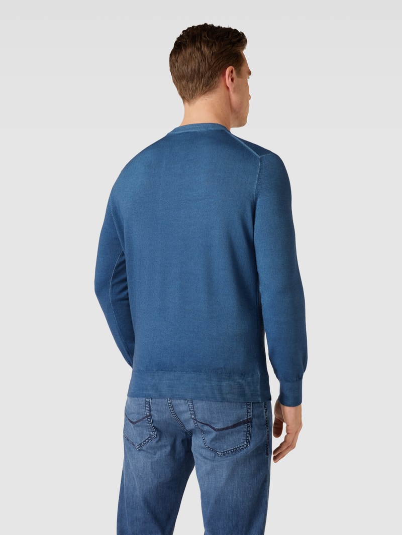 Sweatshirt aus Lanawolle mit Label-Patch in ozean blau meliert