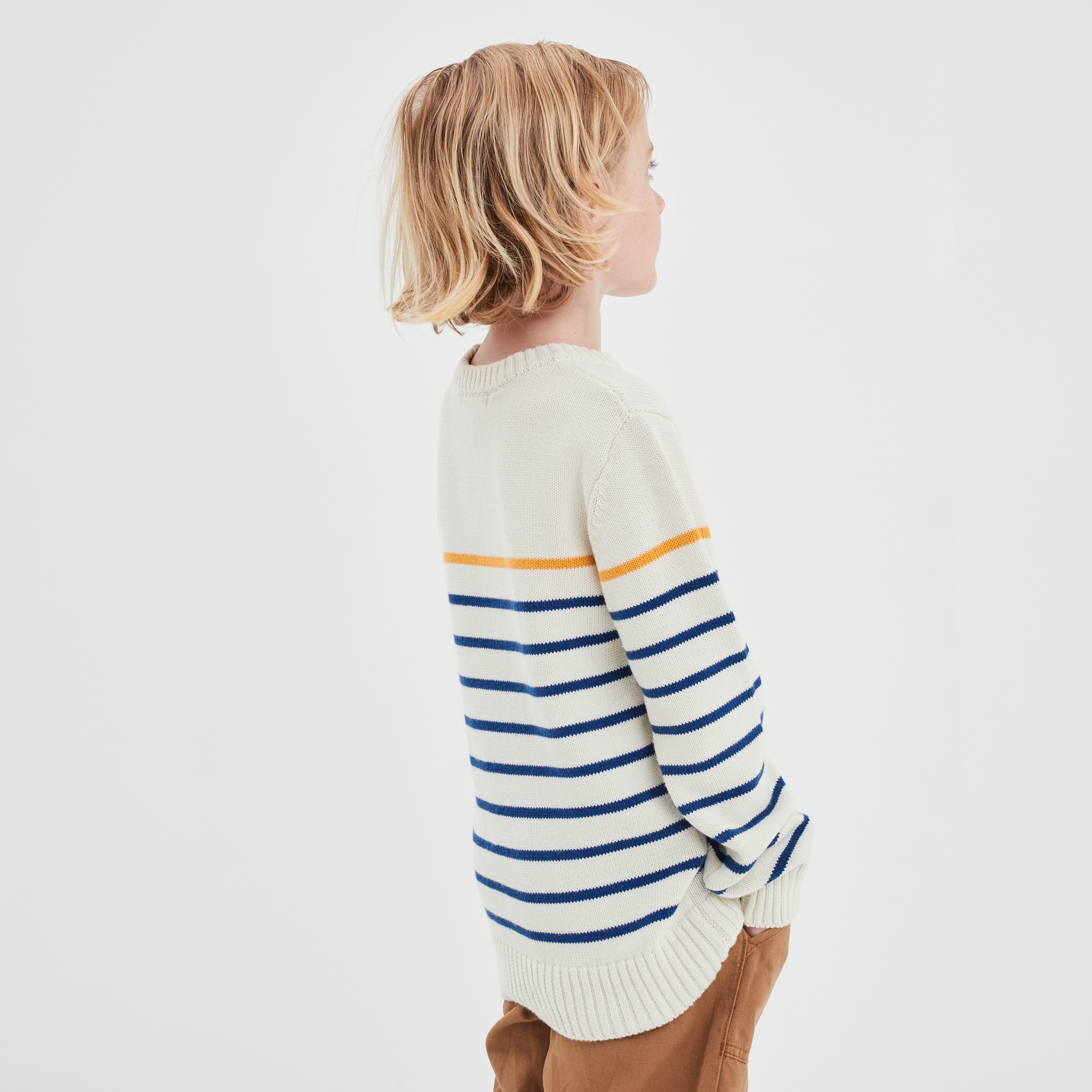 Pull col rond coton manches longues ecru garçon | La Halle