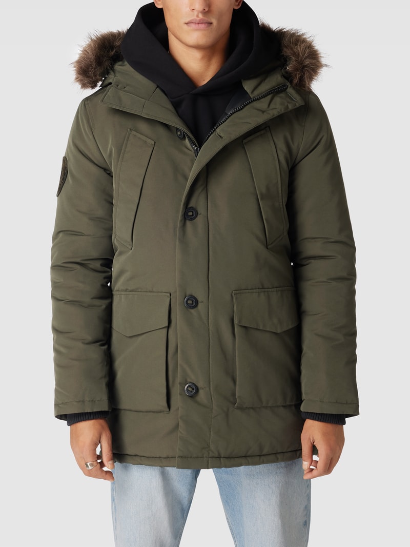 Parka mit Kapuze mit Webpelz-Besatz in olivgrün