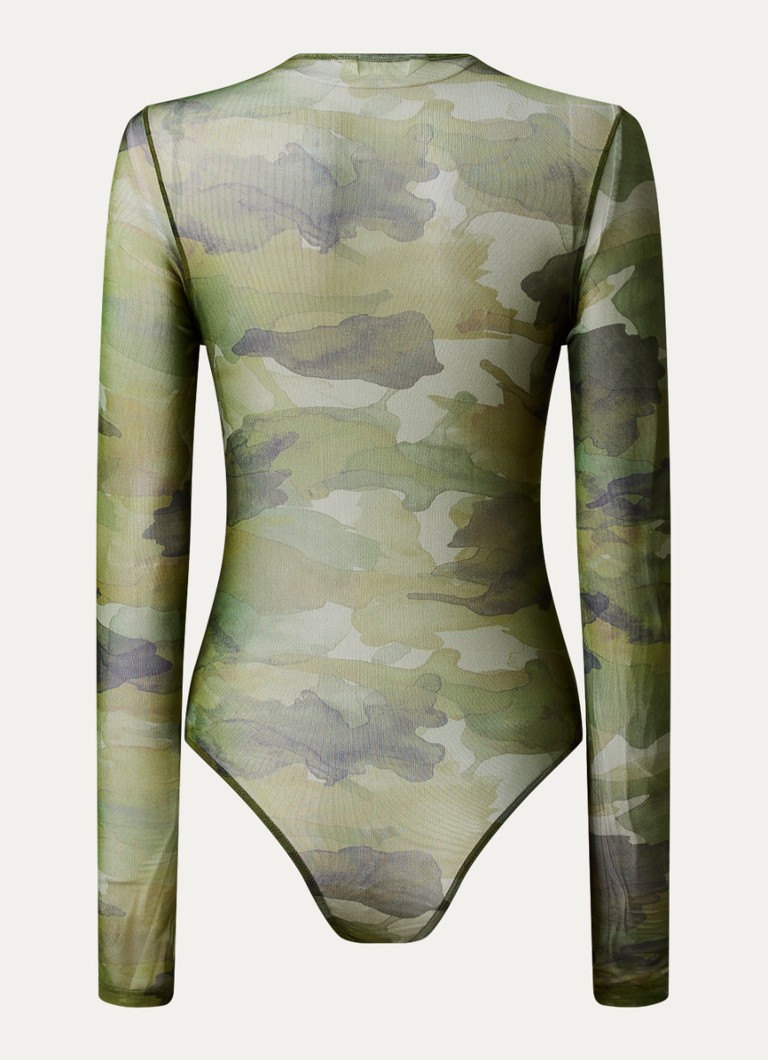 Body in rete semitrasparente Palm Angels con stampa mimetica e logo