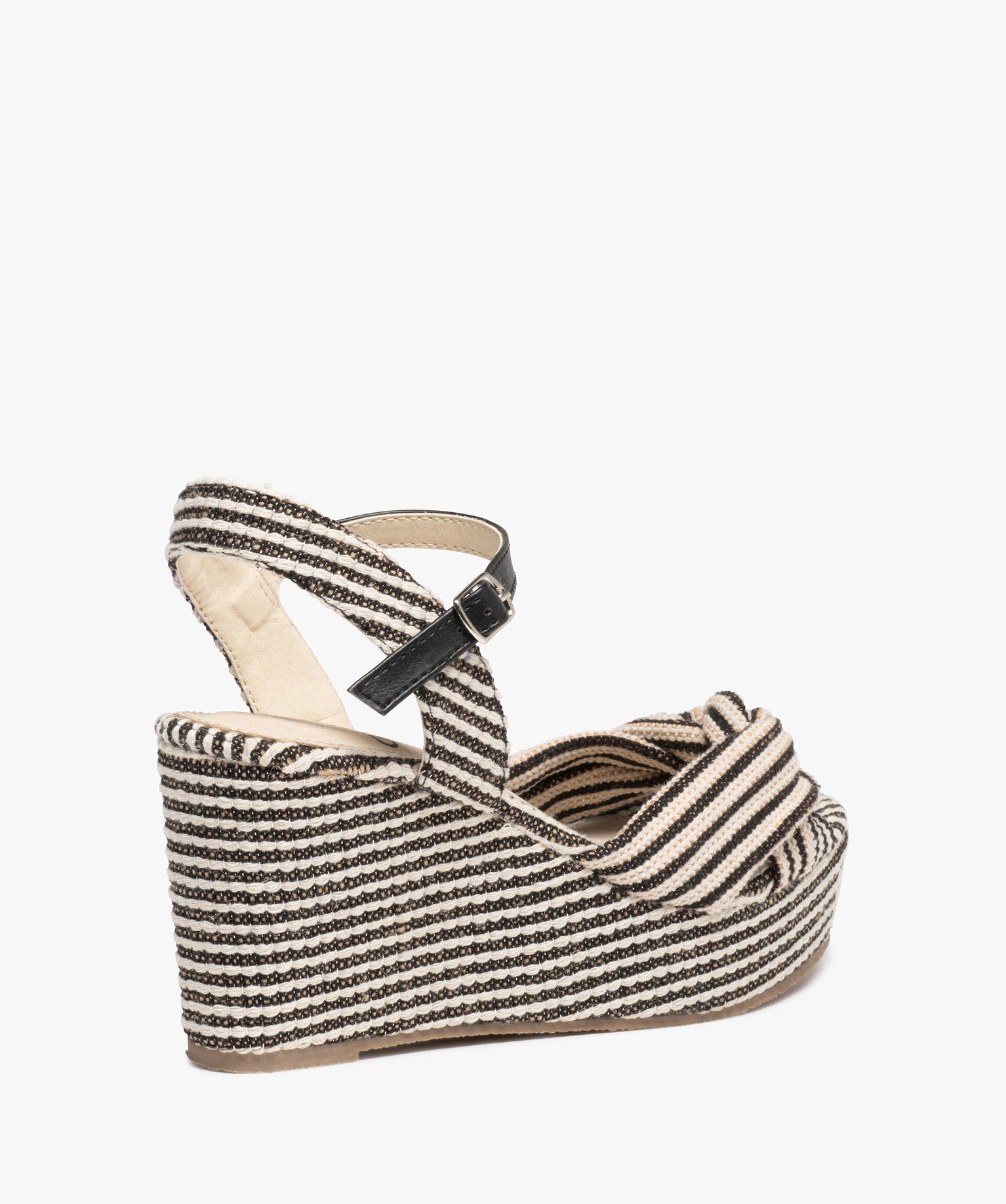 Sandales femme à talon compensé et dessus toile drapée noir | GEMO