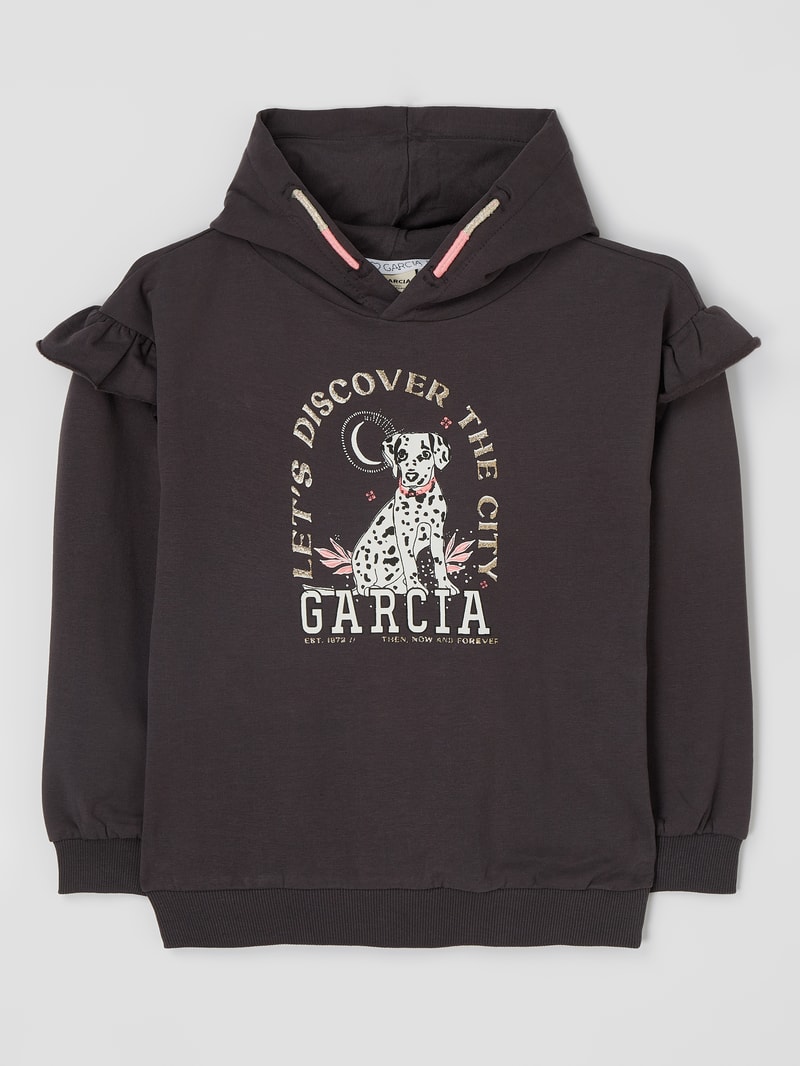 Hoodie mit Message-Print in dunkelgrau