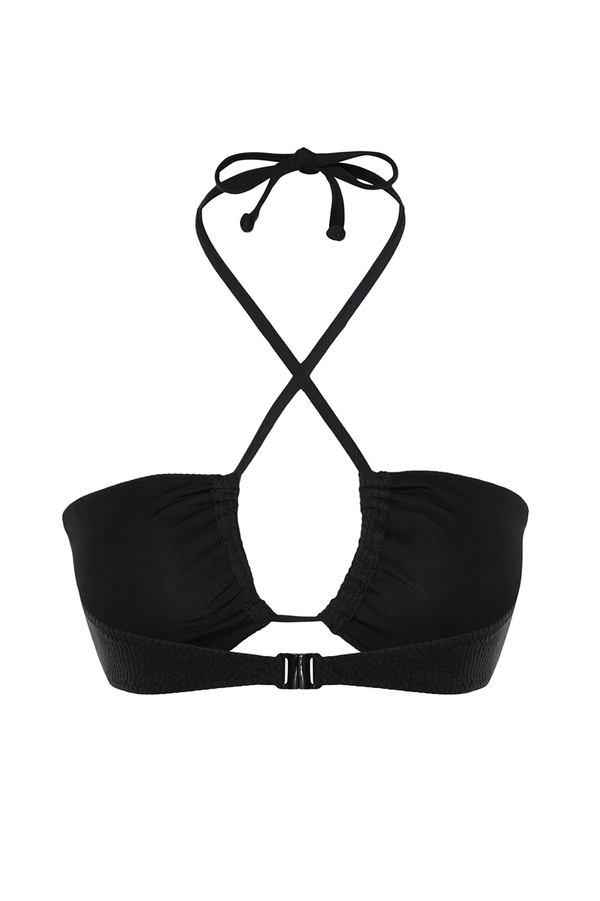 Trendyol Collection  Schwarzes, trägerloses, strukturiertes Bikinioberteil mit Ausschnitten/Fenstern TBESS23BU00247