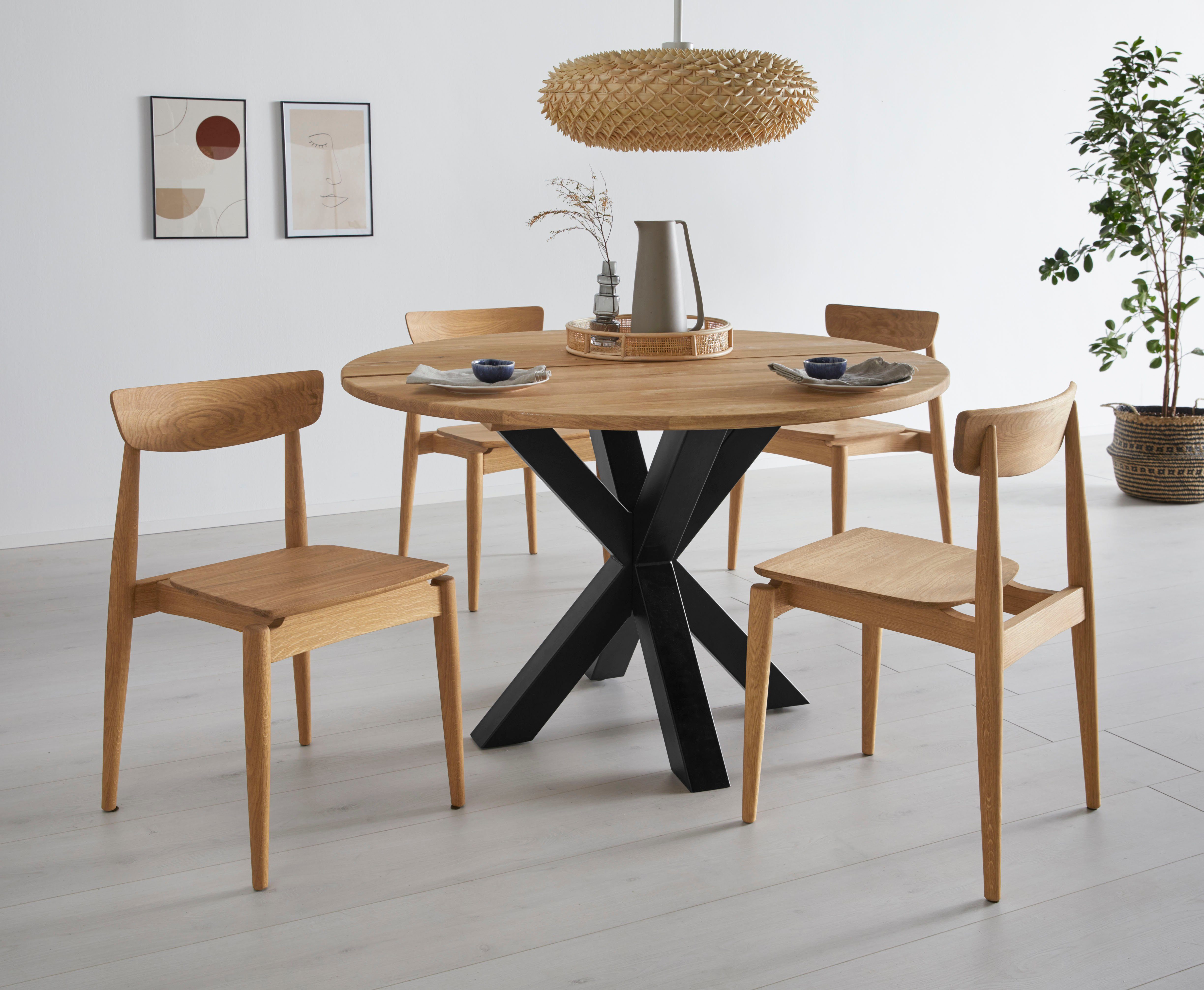 OTTO products 4-Fußstuhl Veikko (Set, 2 St), vegan, mit pflanzlichem Bio Öl behandelt, Massivholz Eiche, stapelbar