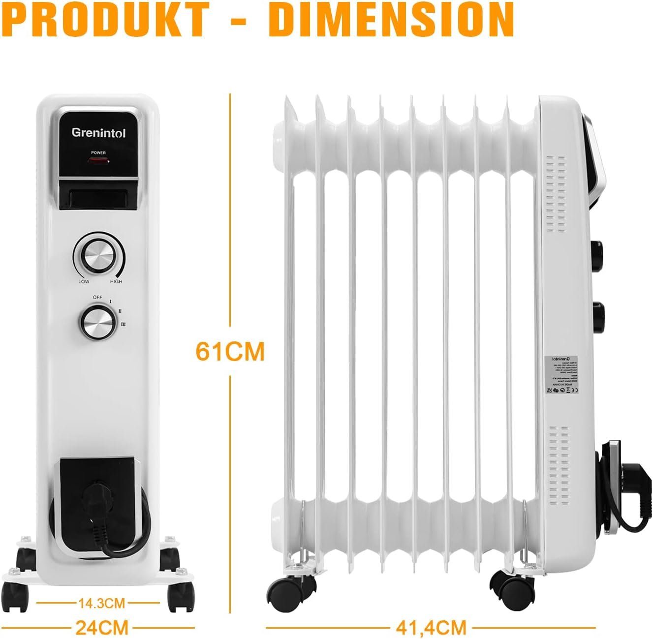 RCB Elektro-Heizkörper Grenintol, 750/1250/2000W Niedriger Stromverbrauch Geräuschlos Mit Thermostat