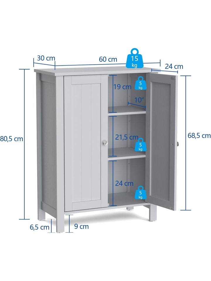 COSTWAY Badezimmerschrank 60 x 30 x 80,5 cm in Grau günstig kaufen onesize