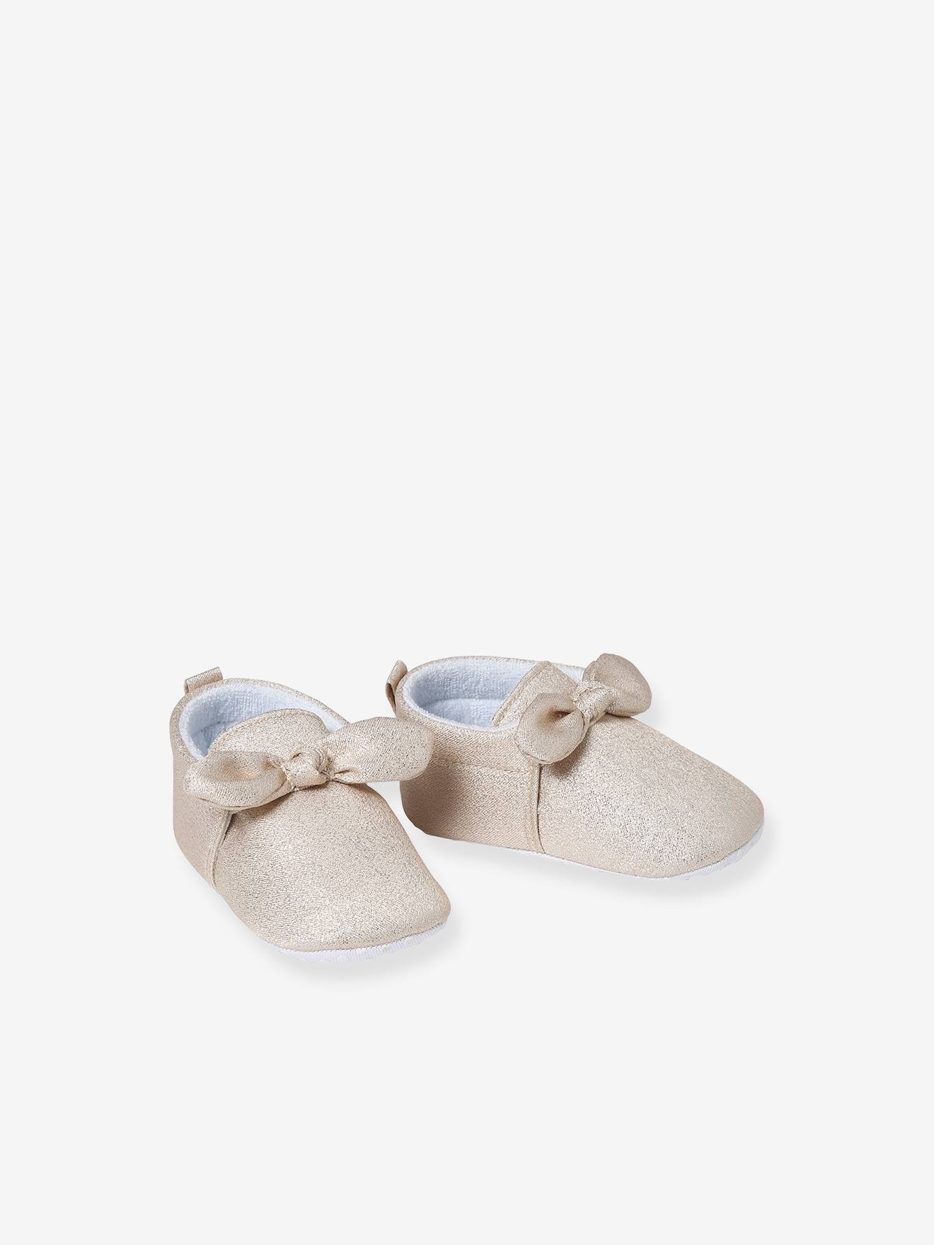 Chaussons souples avec noeud bébé or