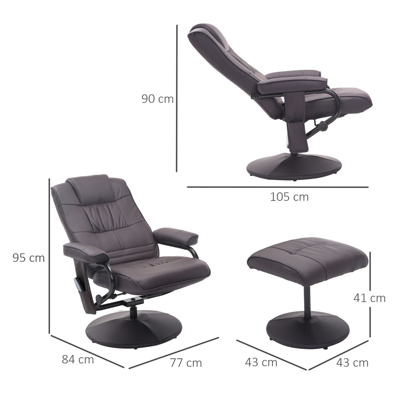 HOMCOM Massagesessel mit Hocker, Relaxsessel mit Liegefunktion, Massagefunktion