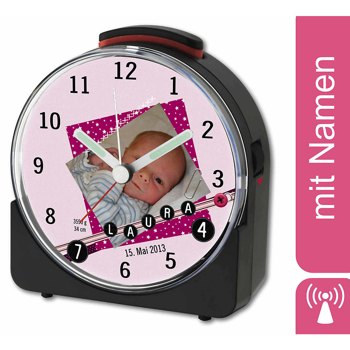 Kinder Funkwecker weiß personalisiert mit Namen Scrapbooking