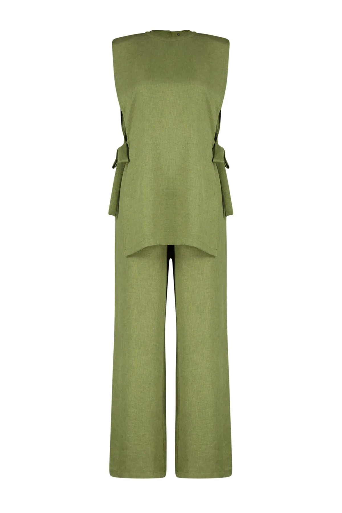 Trendyol Modest  Set aus gewebtem Unter- und Oberteil in Khaki-Leinenoptik mit seitlicher Bindung TCTSS24US0001