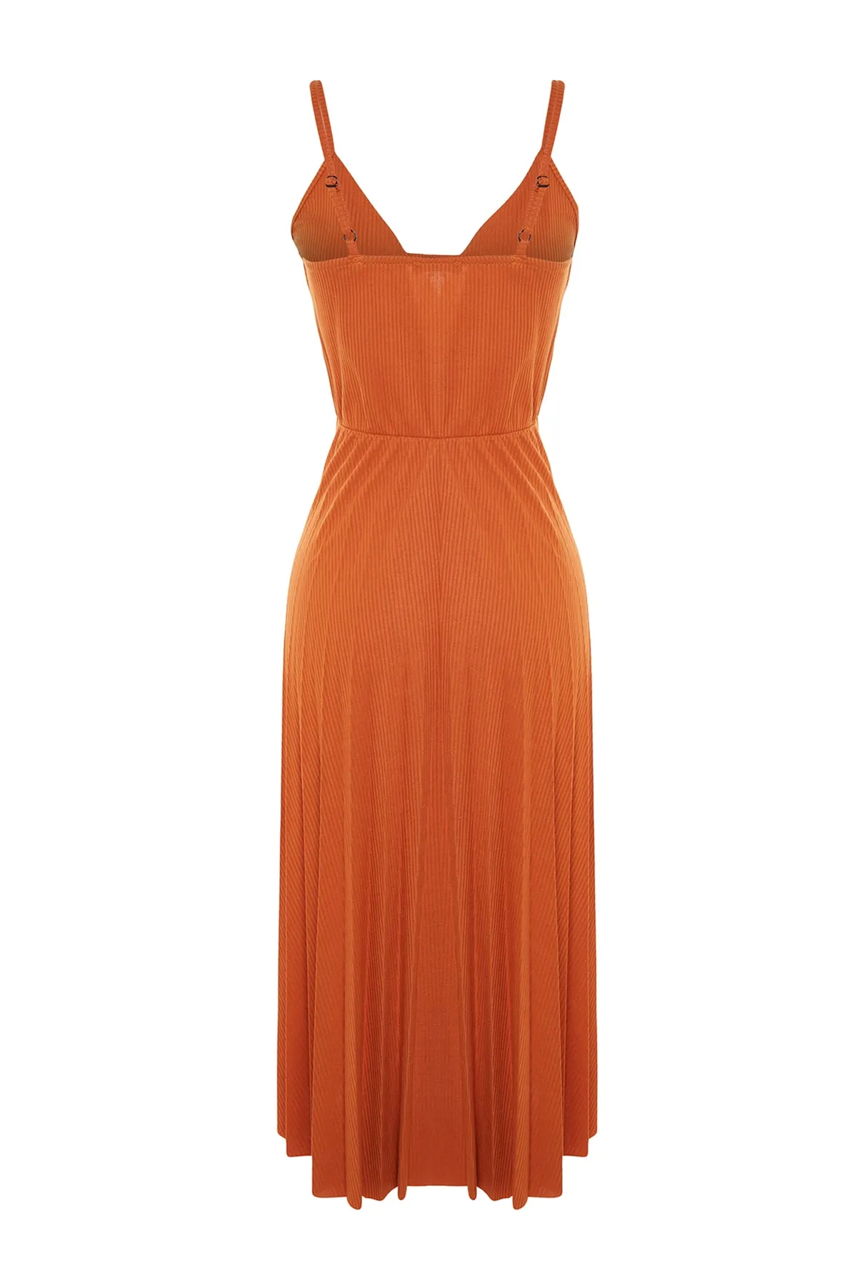 Trendyol Collection  Zimtfarbenes, offenes Taillen-/Skater-Midi-Kleid mit zweireihigen, plissierten Trägern und flexiblem Strick TWOSS20EL2729