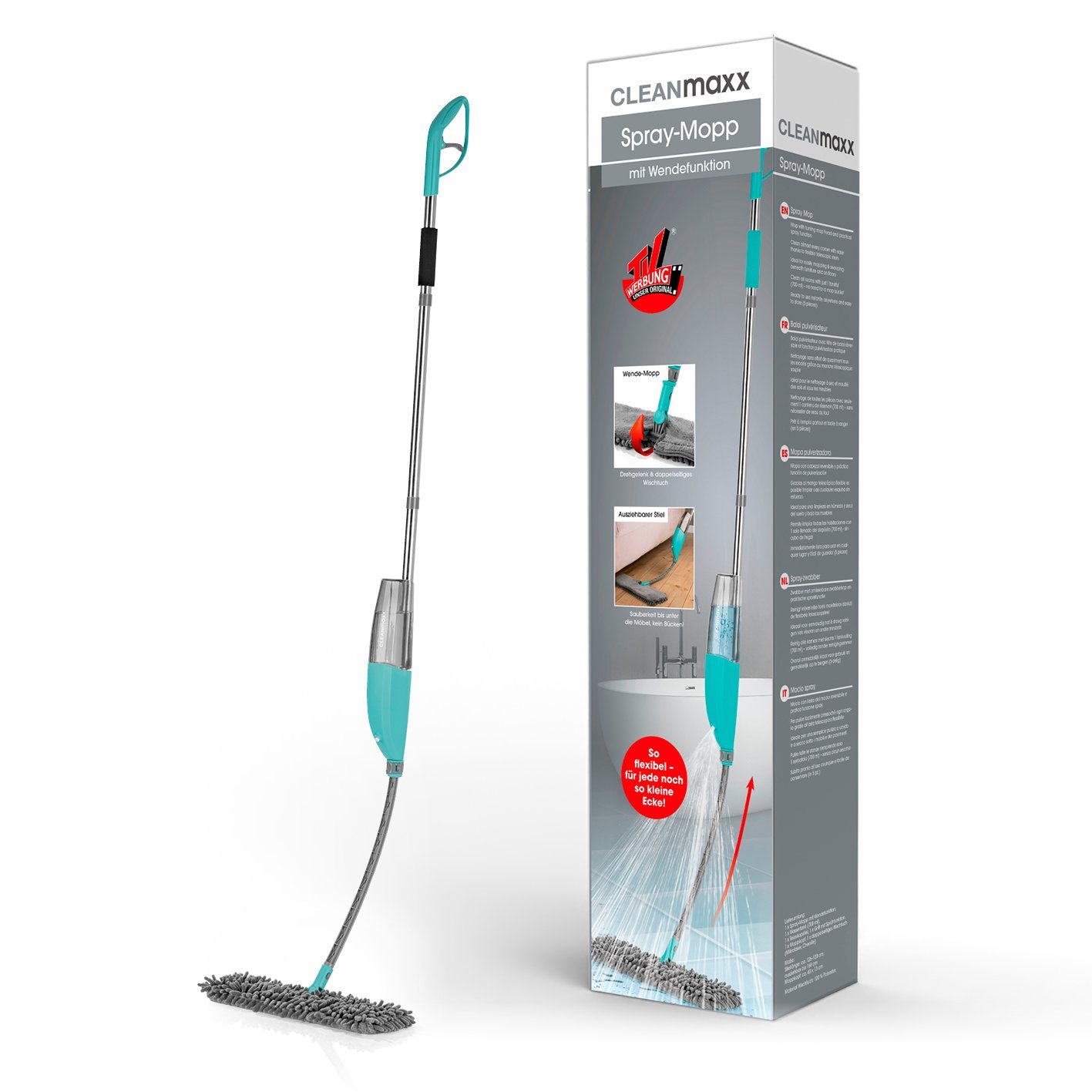 CLEANmaxx Wischmopp inkl. Teleskopstange & Wendefunktion, 700ml Tank