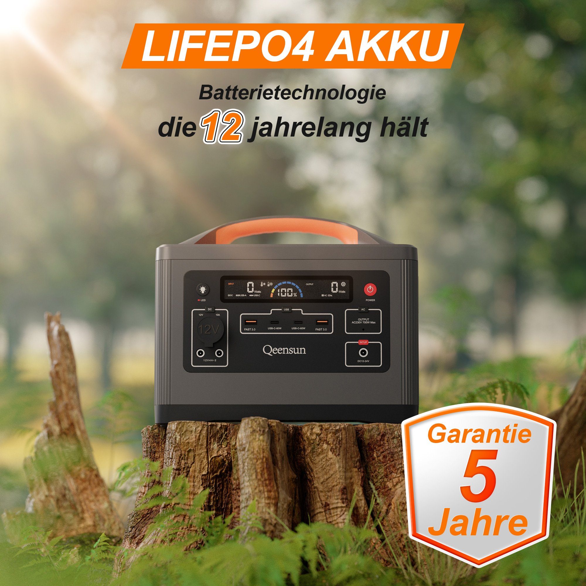 farfi Stromerzeuger Tragbare Powerstation, Mobile LiFePO4, 537.6Wh Solar,230V/ 700W AC, (Set, Benutzerhandbuch,AC-Adapter,Zigarettenanzünderkabel,DC zu MC4 Kabel), Solarladung,Einfach zu verwenden