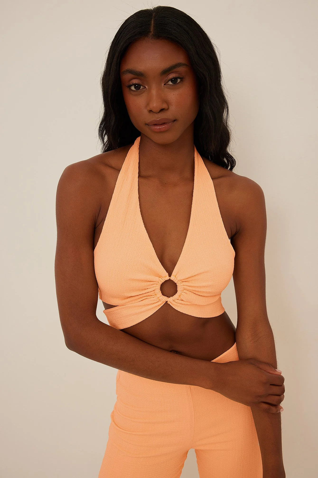 Tie Detail Structured Halterneck Singlet