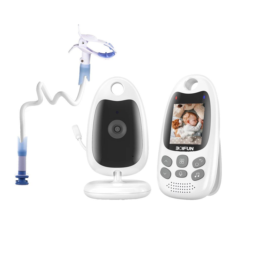 Boifun Babyphone Babyphone mit Kamera Tragbares Vox-Funktion mit Halterung, Temperatursensor Nachtsicht-Video-Babyfon 2,4 Ghz, Intelligentes Standby Baby Monitor, Gegensprechanlage Schlaflieder Lange Akkulaufzeit