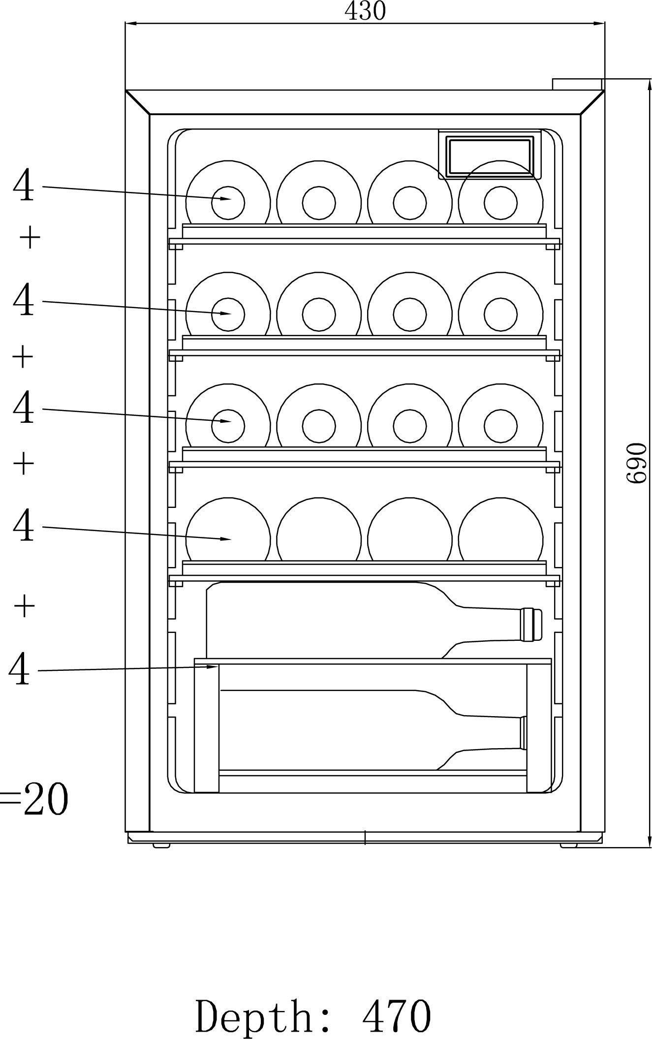 Hanseatic Weinkühlschrank HWC20FCBH, für 20 Standardflaschen á 0,75l