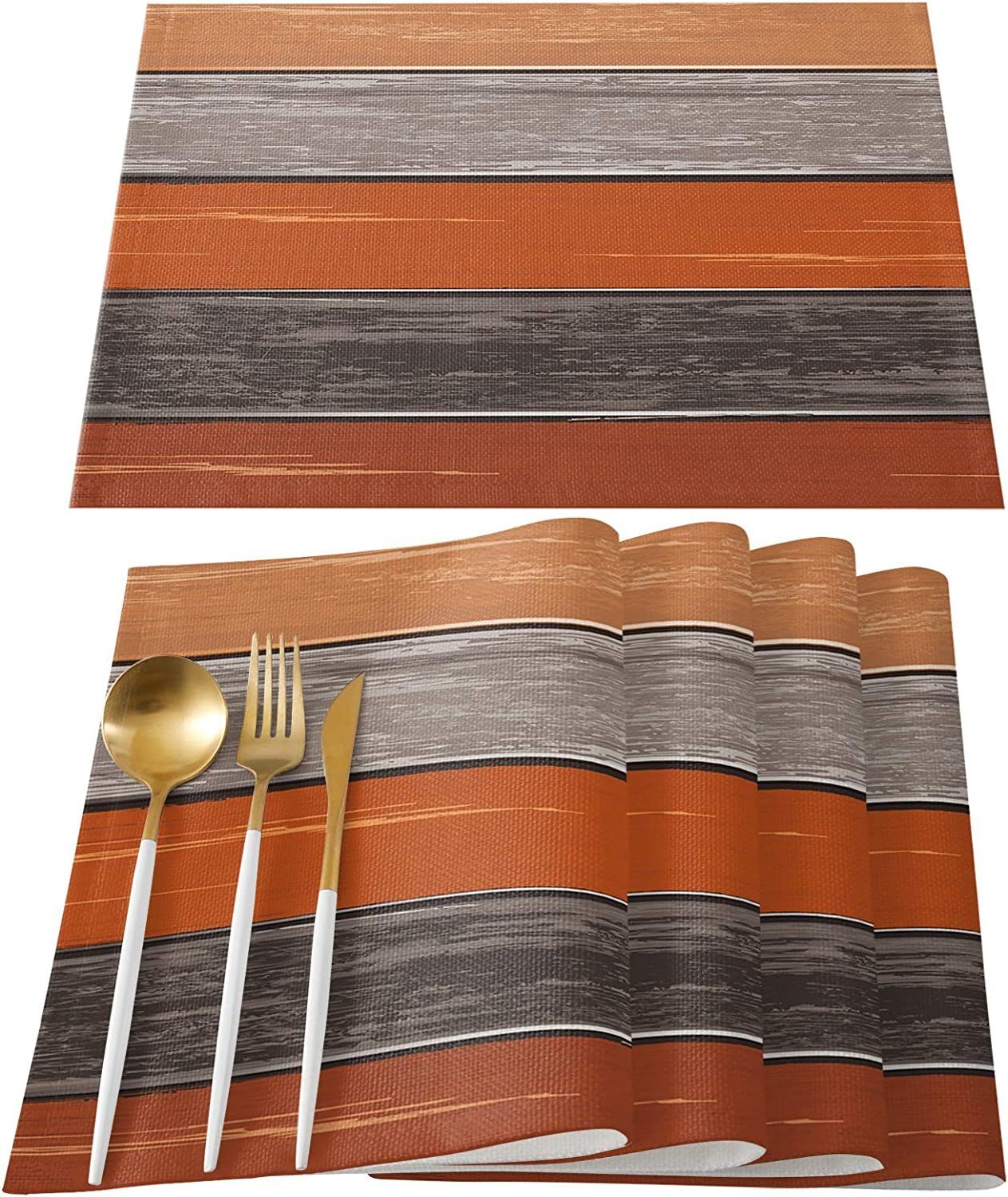 TOPMELON Tischsitz Tischsets 4er Set, Holzstreifen Tischsets abwaschbar