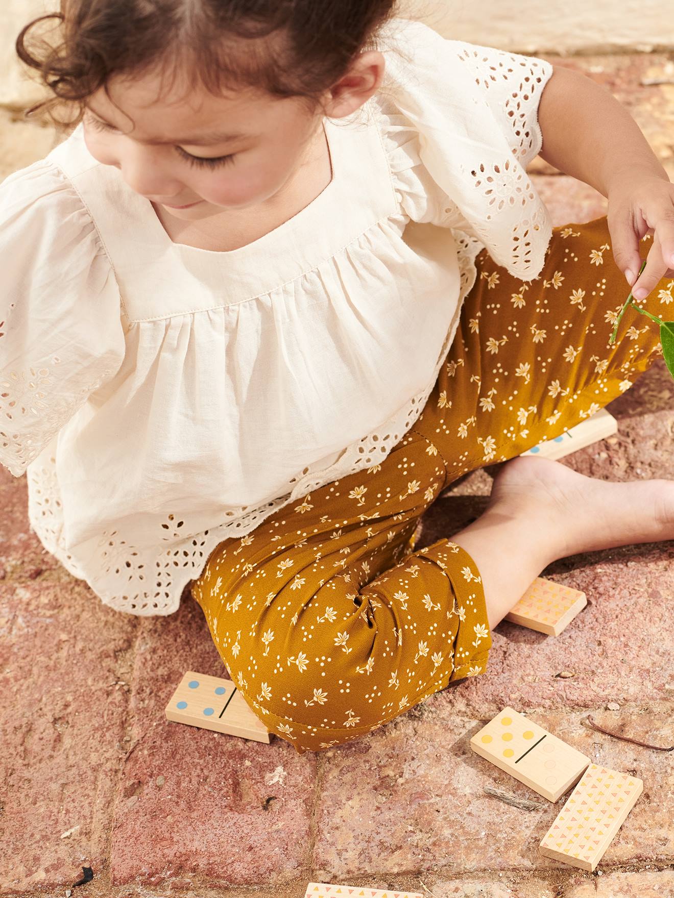 Pantalon large bébé imprimé caramel