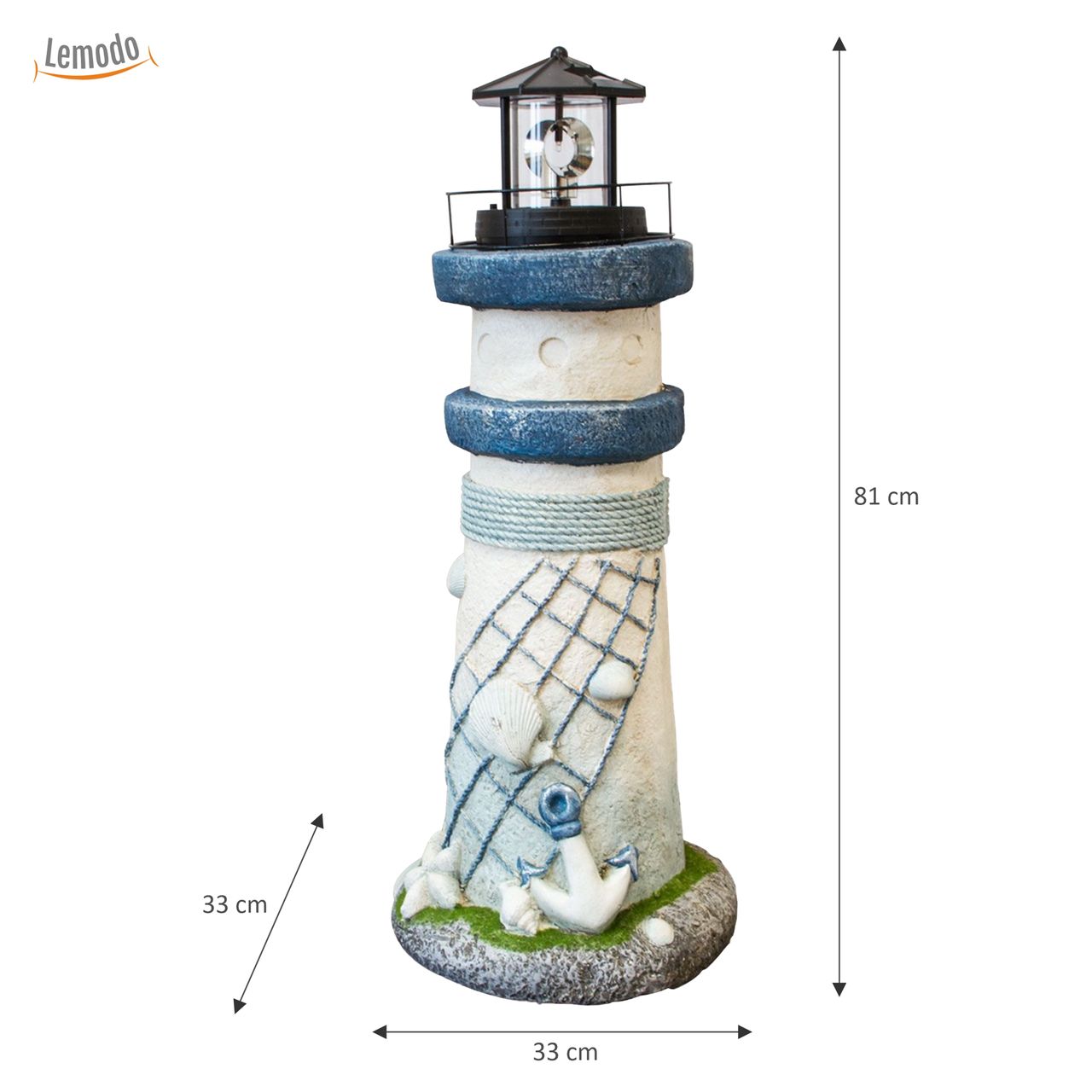 Lemodo Leuchtturm MARITIM mit Solar-Rundum-Leuchte in blau