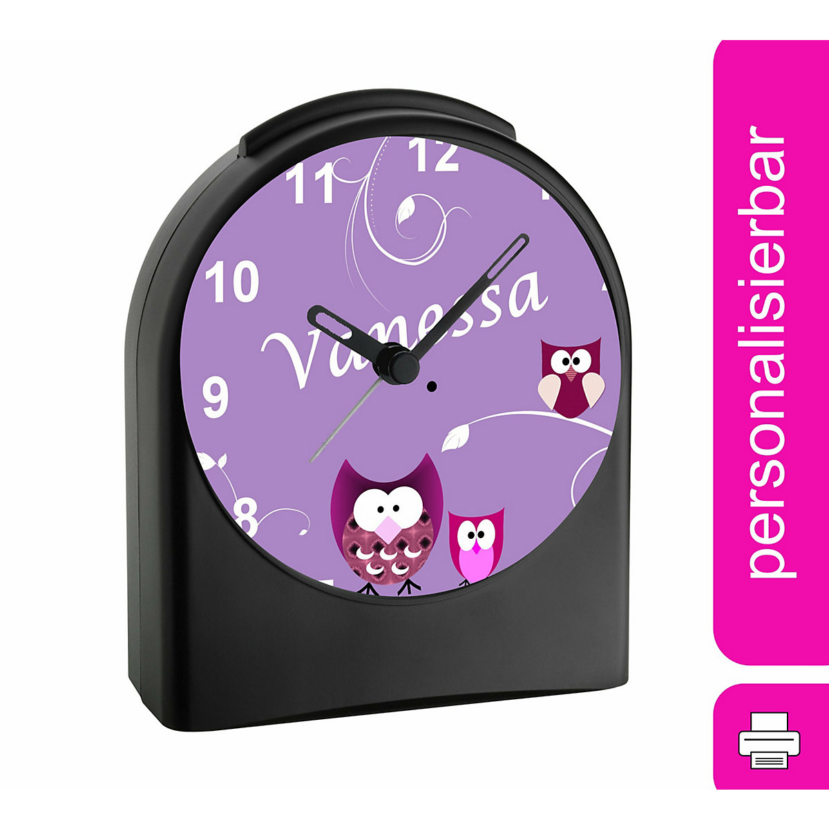 Kinder Funkwecker personalisiert mit Namen Eule Atom-/Funkuhr, 12-Stunden-Anzeigeformat, Schlummerfunktion, Nachtlicht, Geräuschlos/Ohne Ticken