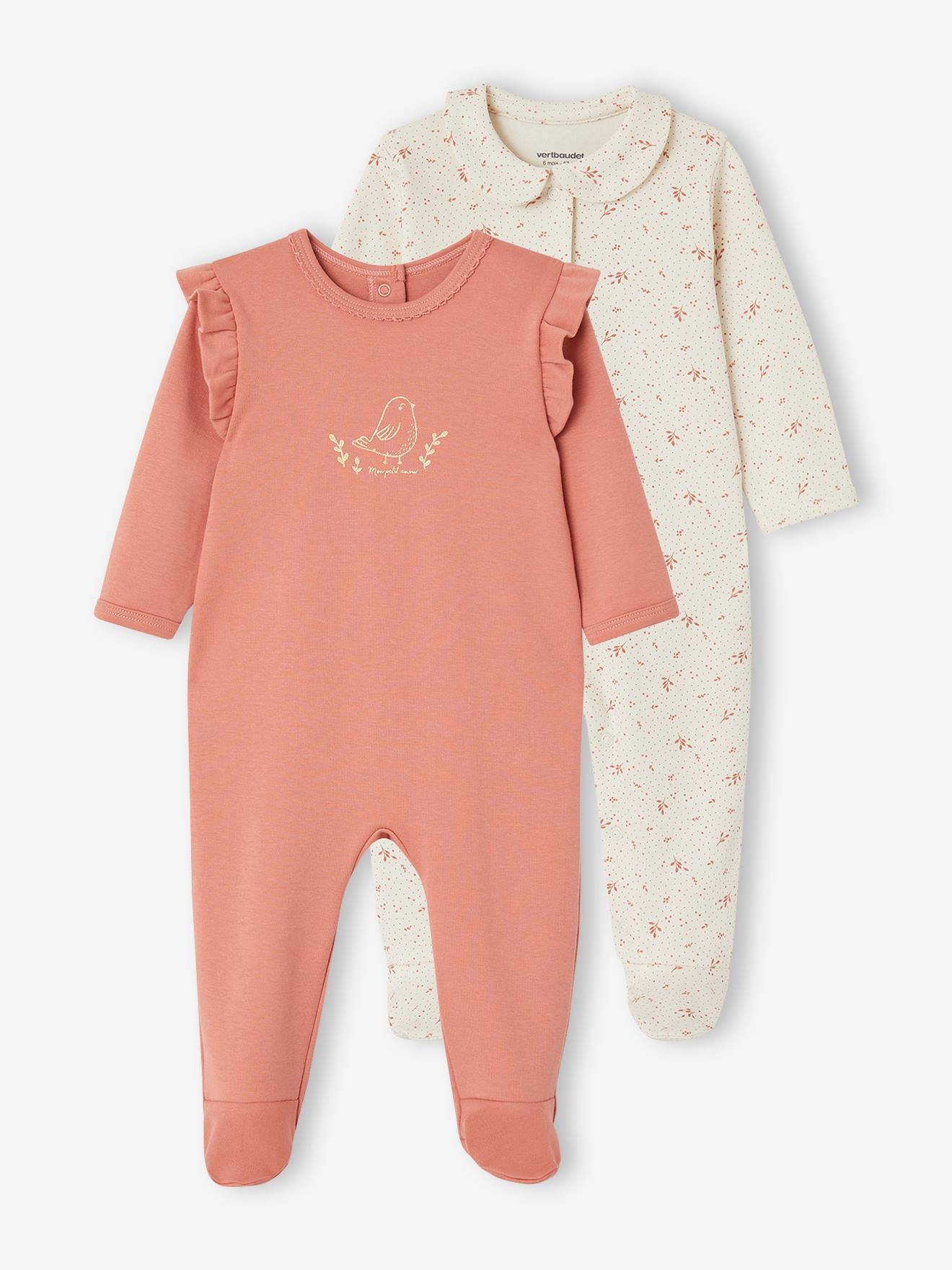 Vertbaudet 2er-Pack Baby Jersey-Strampler Oeko-Tex - altrosa