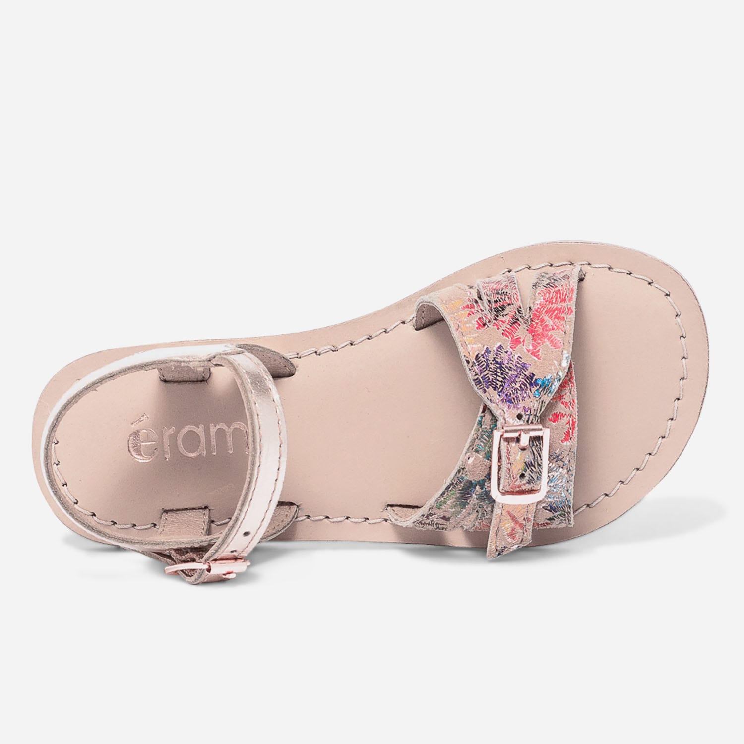 Sandale beige imprimé et rose cuivré en cuir