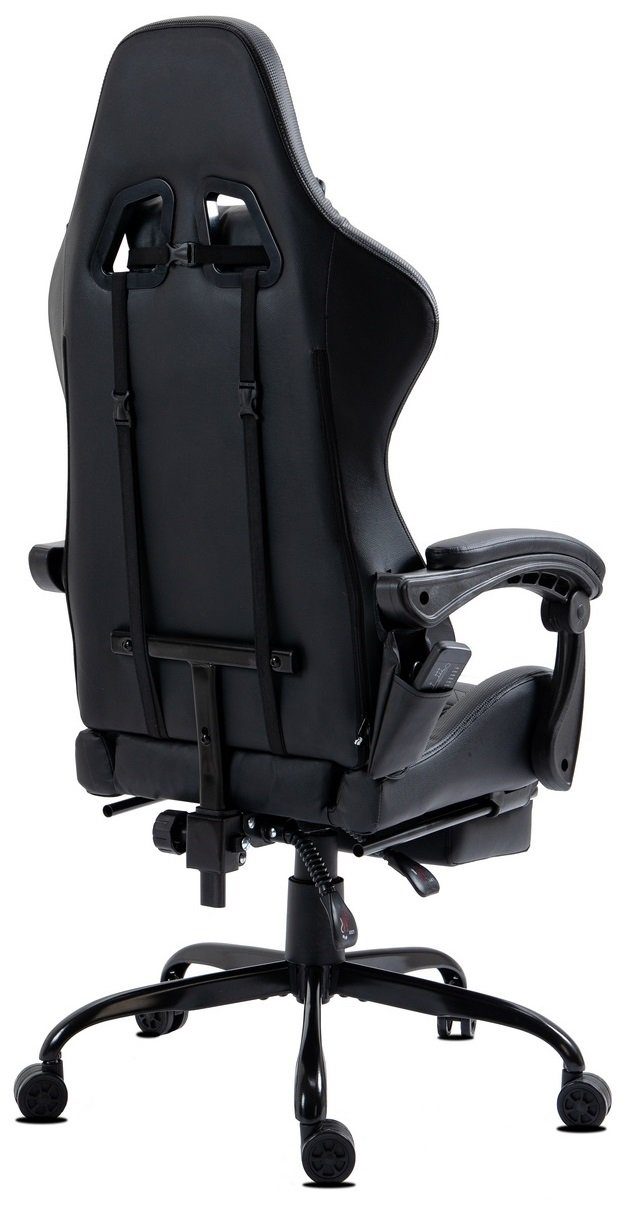 Delman Gaming-Stuhl Bürostuhl Chefsessel Massagefunktion mit 6 Vibrationspunkten, Drehstuhl, dicke Polsterung, Metallfußkreuz, Fußstütze 02-0037