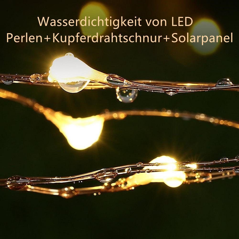 LETGOSPT LED Solarleuchte Solar 100/200 LEDs Solar Kupferdraht Lichterkette, LED fest integriert, warmweiß, kaltweiß, bunt, Mehrfarbig, Wasserdicht IP65 Innen Außen Garten Party Dekor