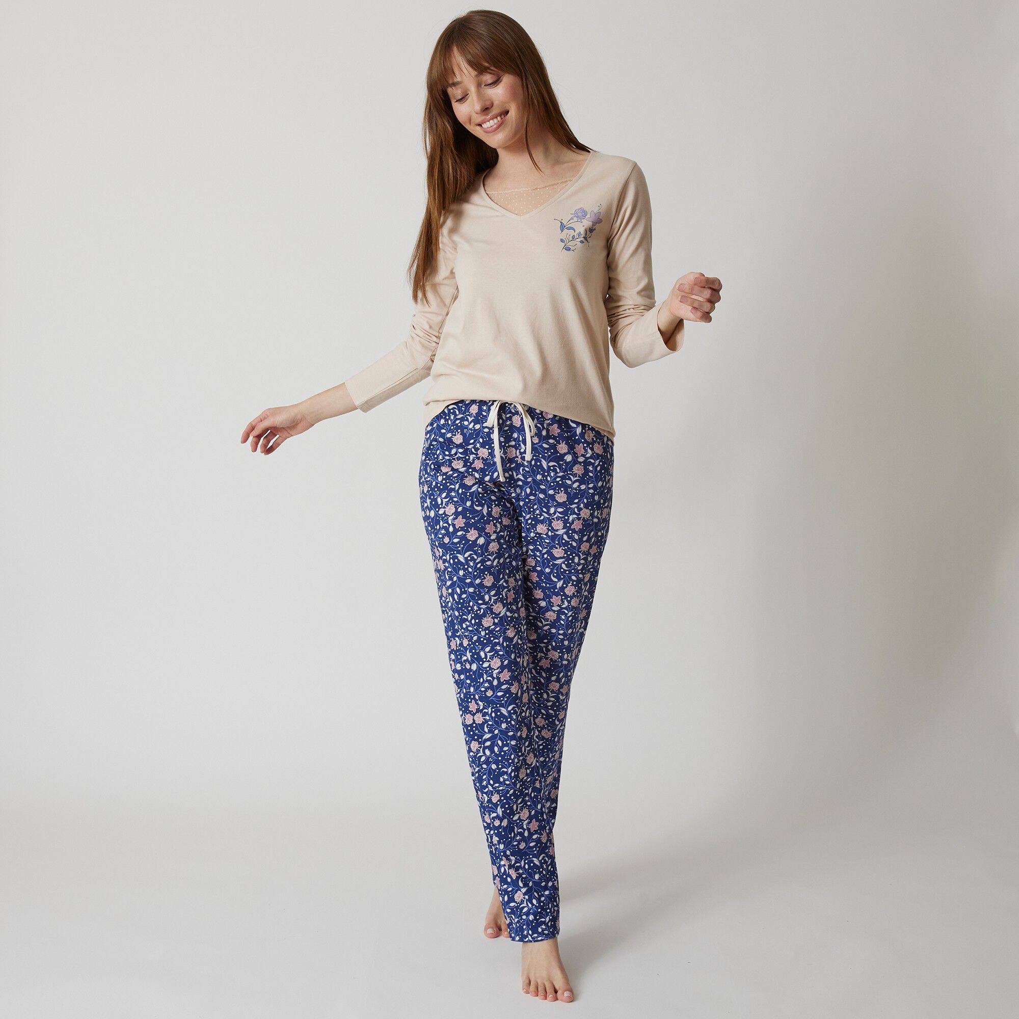 T-shirt pyjama manches longues motif floral imprimé