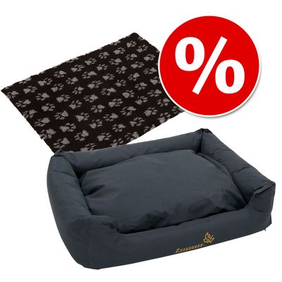 Set: Hundebett Sleepy Time grey mit Kissen + Vetbed® Isobed SL Hundedecke Paw