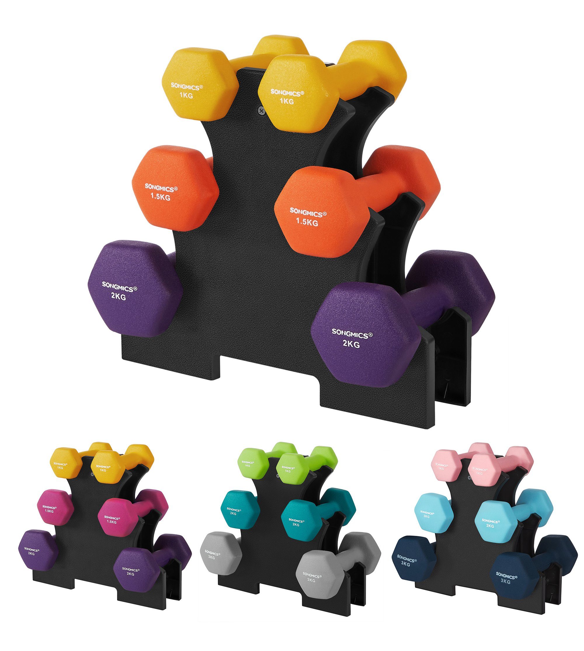 SONGMICS Hantel-Set Kurzhanteln, Hantel Set 9/12kg, Hexagon, Neopren Hanteln
