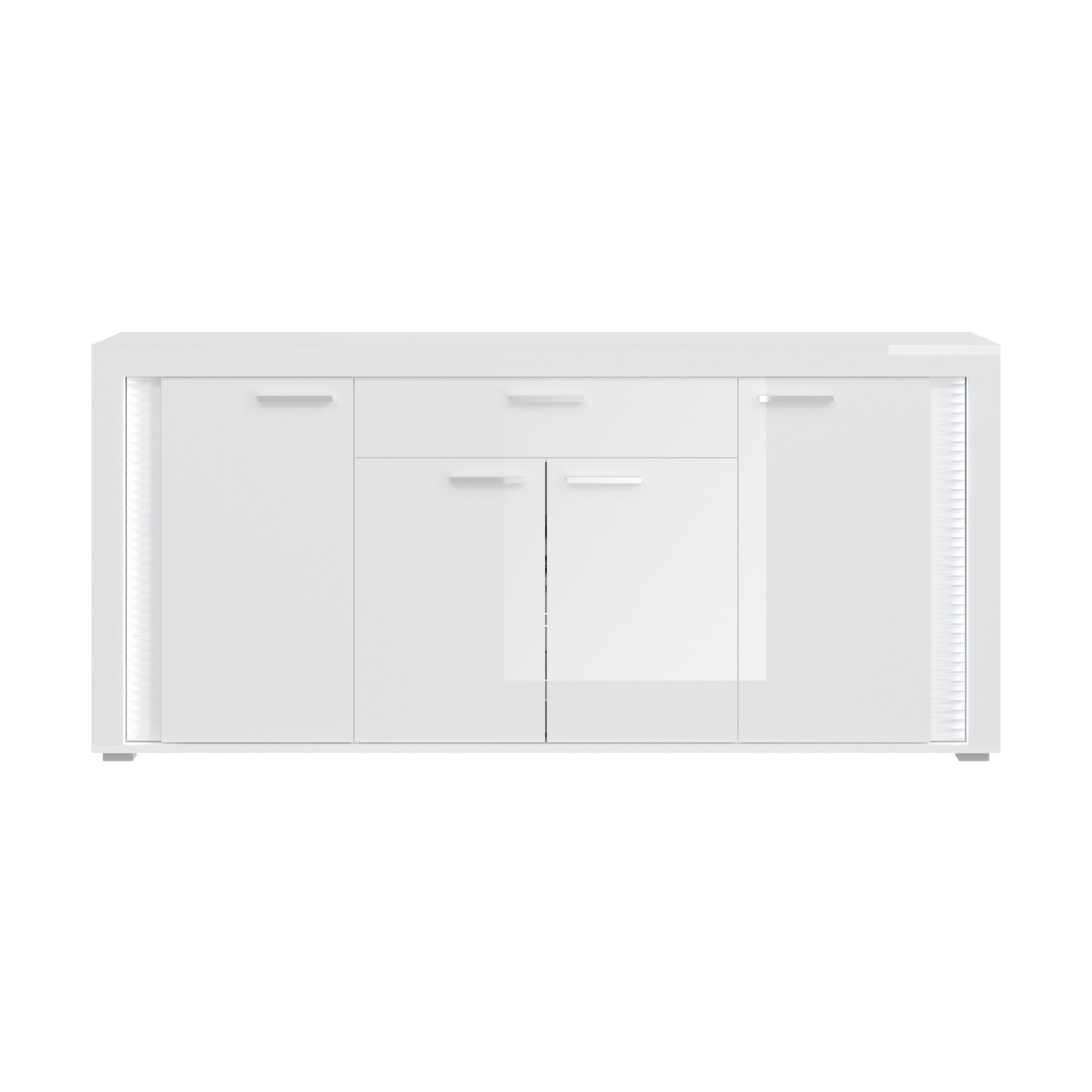 möbelando Wohnwand Skylight, (BxHxT: 332x202x42 cm), in weiß/weiß hochglanz