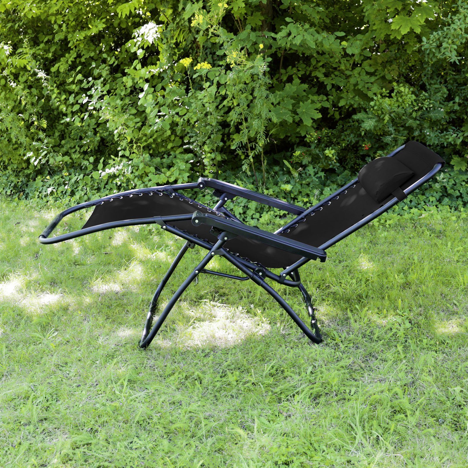 SVITA Campingstuhl (2er Set), Gartenstuhl, mit Kopfkissen, klappbar, Armlehne, Schwarz