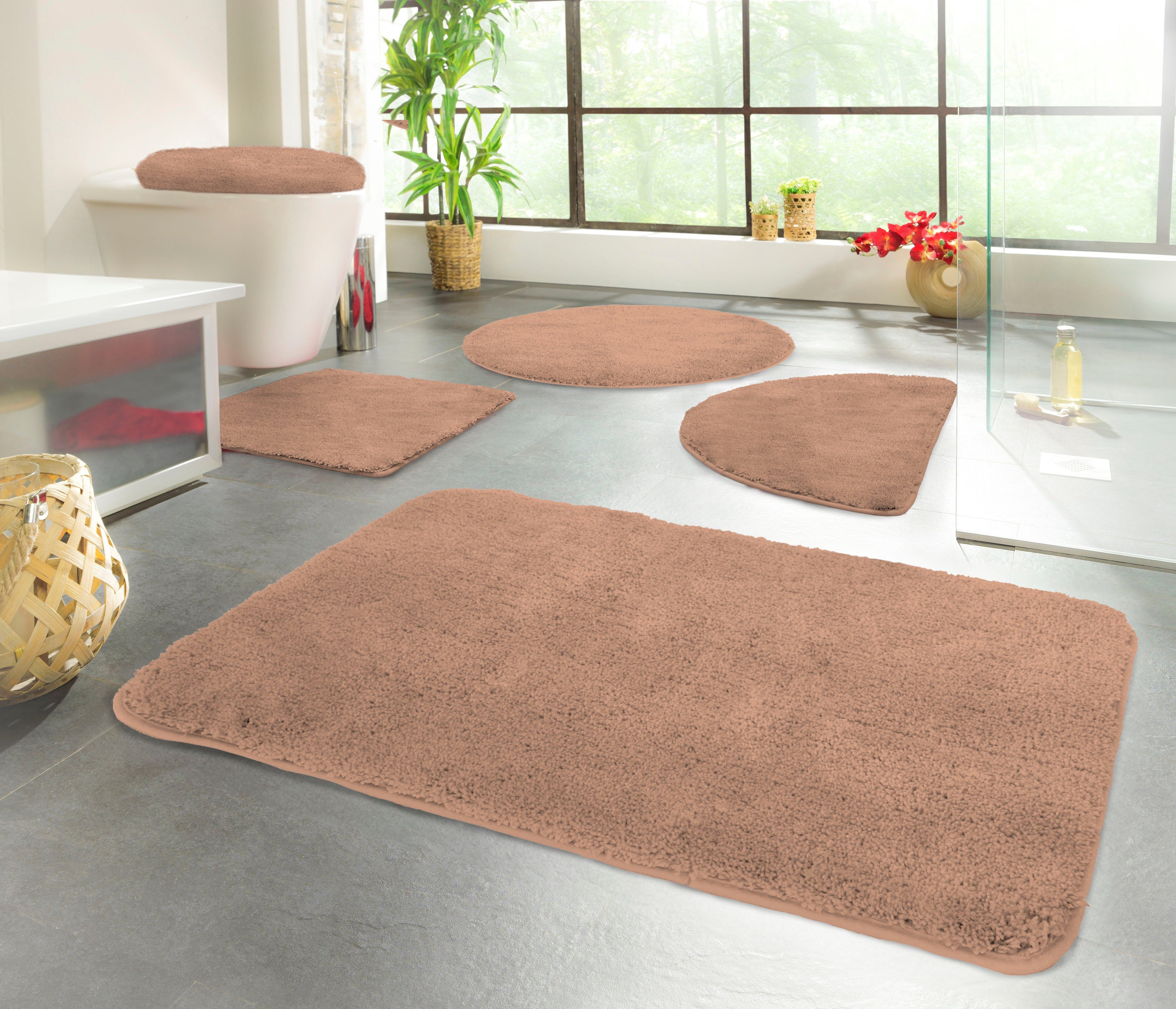 Badematte Chaozhou KiNZLER, Höhe 20 mm, rutschhemmend beschichtet, fußbodenheizungsgeeignet, Polyester, rechteckig, Badteppich, Uni Farben, als rechteckig, rund & Set erhältlich