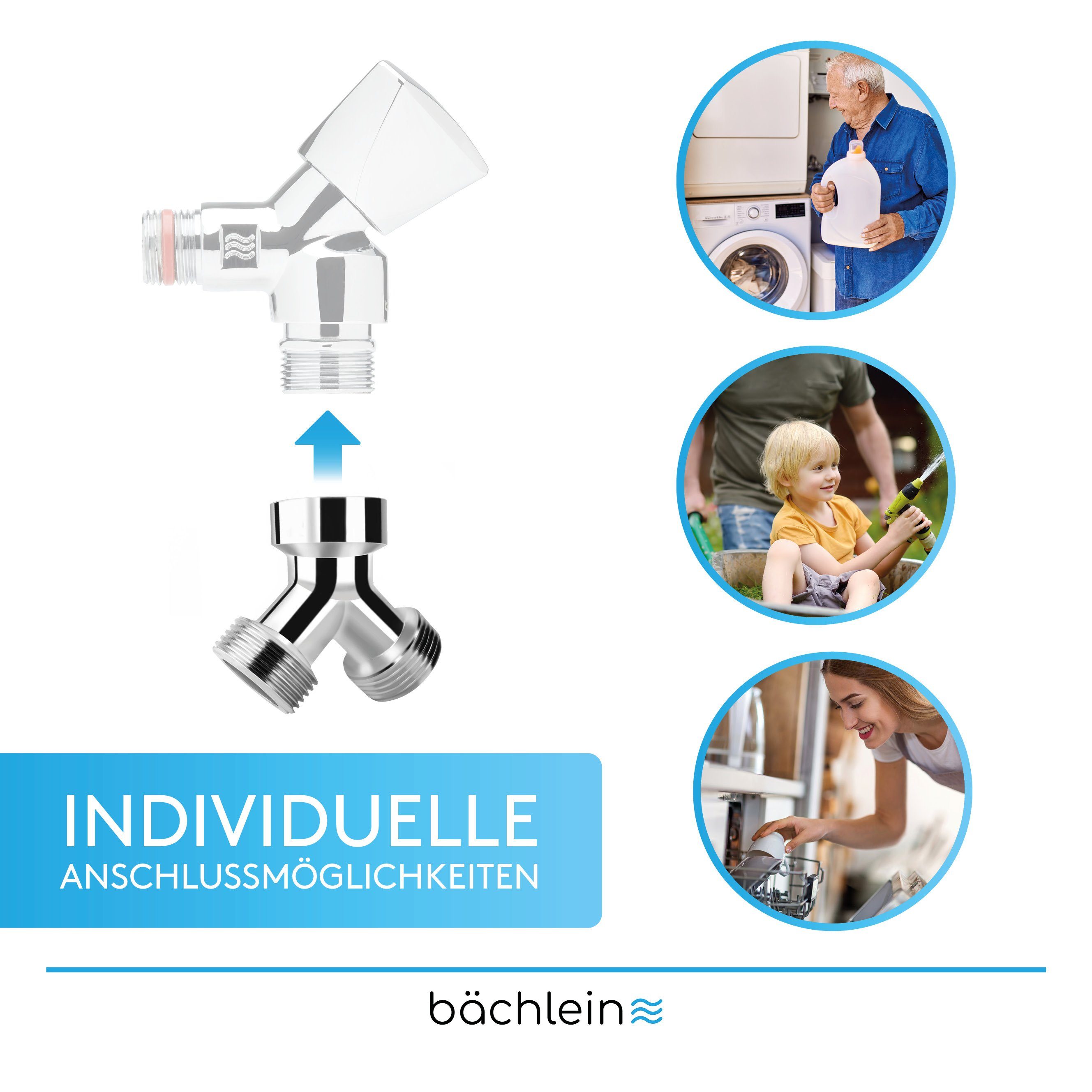 Bächlein 2-Wege-Ventil Y-Verteiler mit oder ohne Absperrhähnen