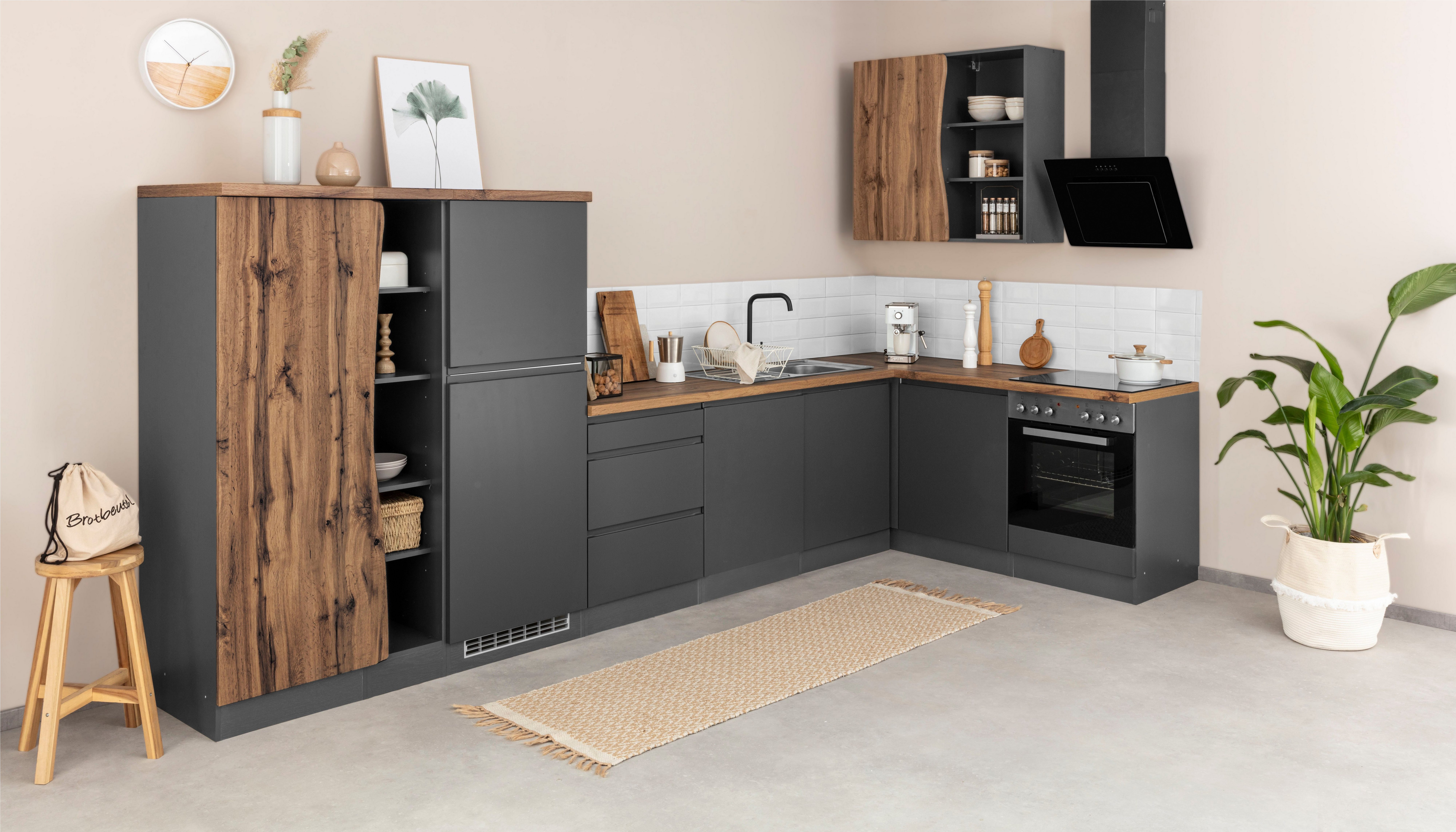 HELD MÖBEL Küche Bruneck, Stellbreite 380/180 cm breit, wahlweise mit oder ohne E-Geräte, MDF