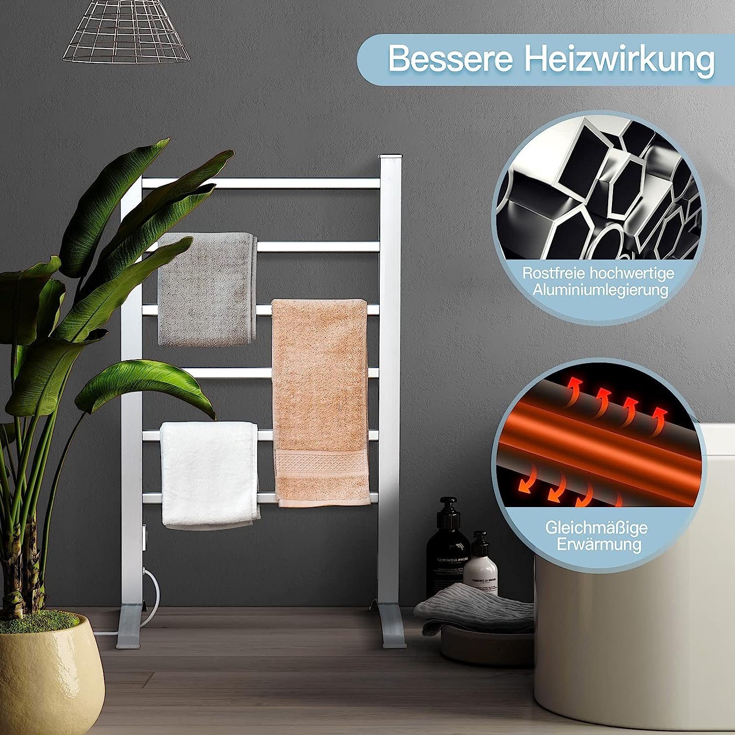 KOMFOTTEU Heizkörper 2 in 1 elektrischer Handtuchwärmer, Badheizkörper 100W
