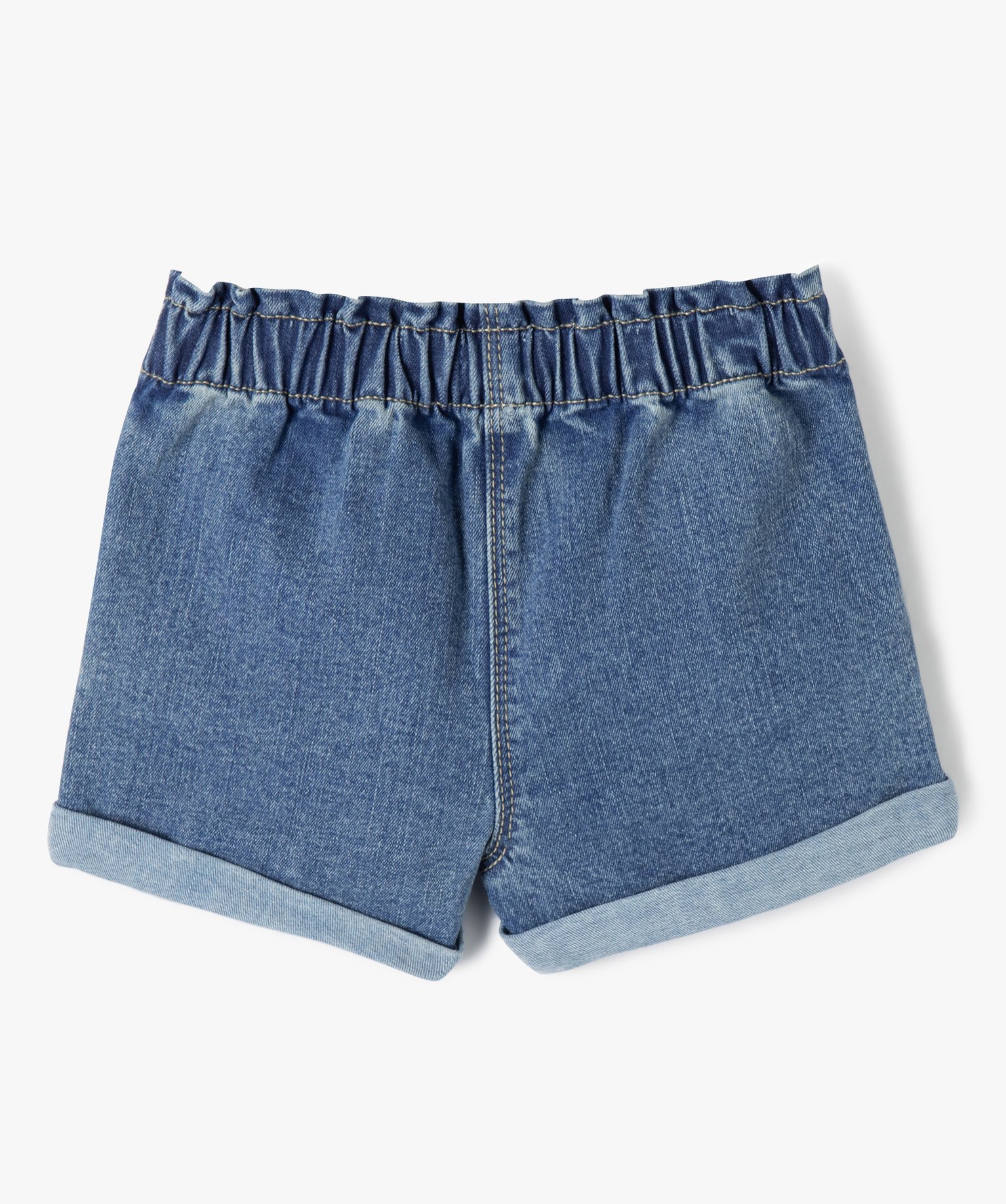 Short en jean bébé fille uni avec revers et taille élasti... denim | GEMO