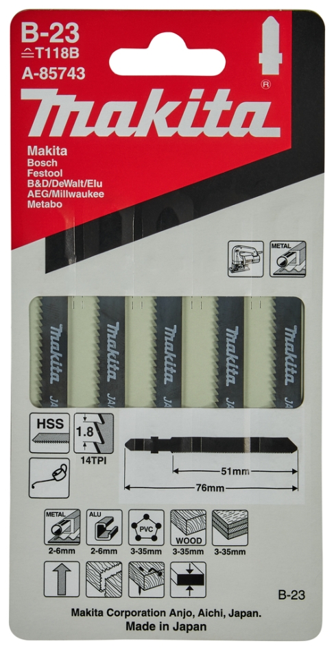 Akcesoria Makita A-85743 Brzeszczot do wyrzynarki B23 5 sztuk