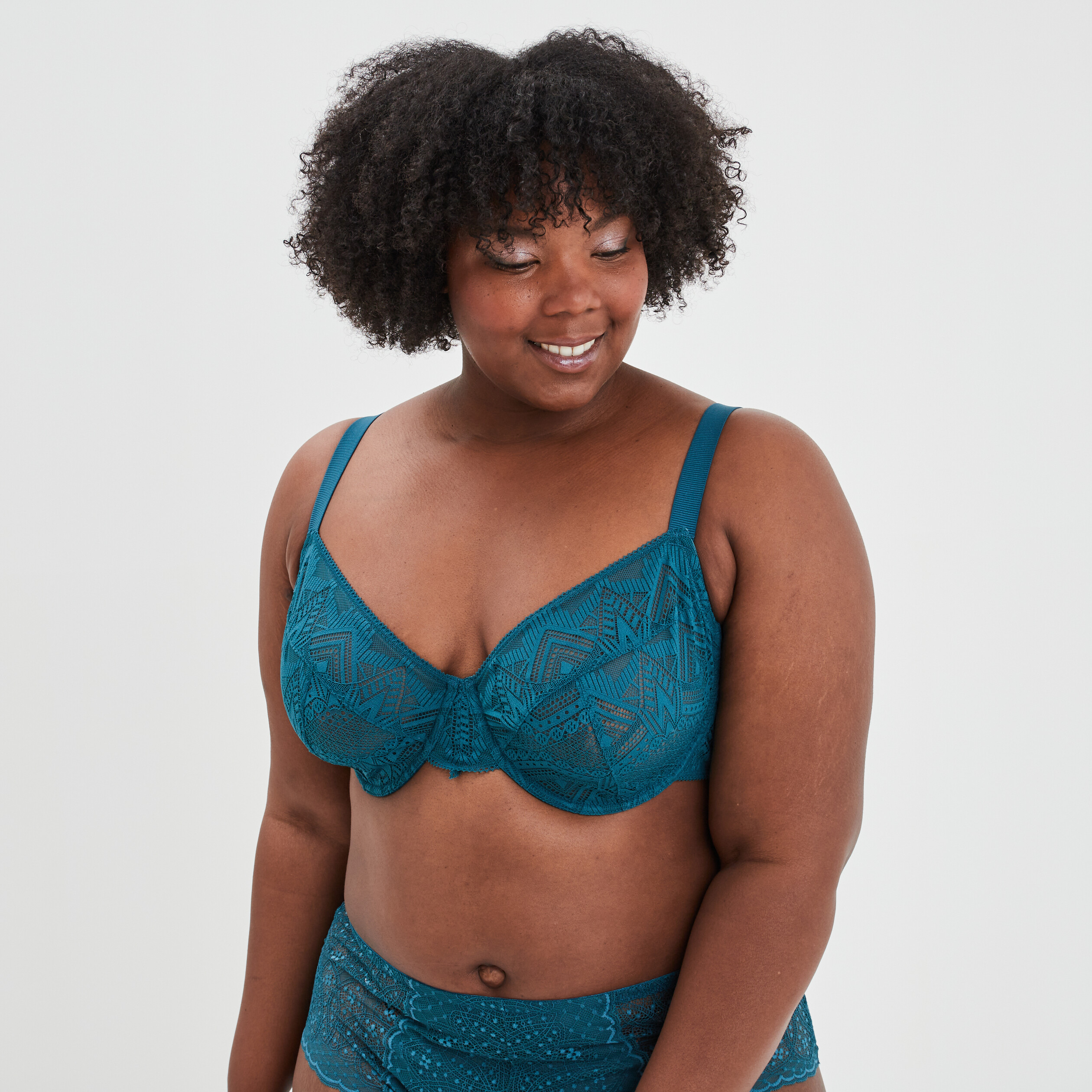 Soutien-gorge emboîtant dentelle bleu canard femme grande taille | La Halle