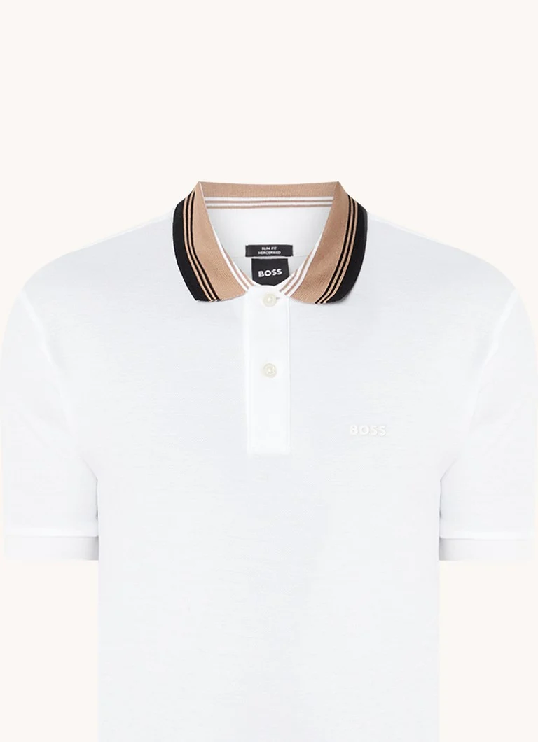 Polo HUGO BOSS Slim fit em piqué de algodão com punhos desfiados