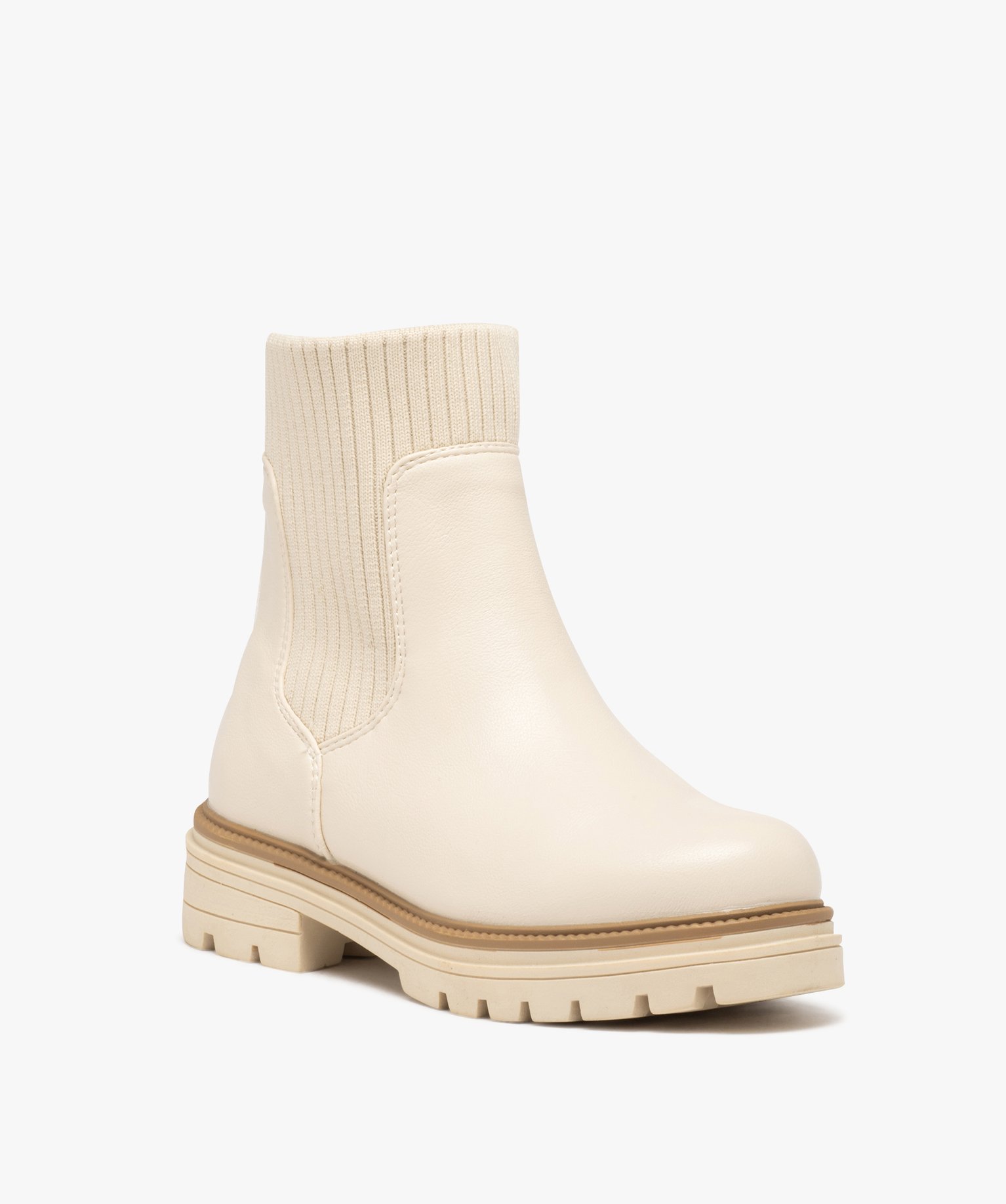 Boots fille unies à col chaussette et semelle crantée beige | GEMO