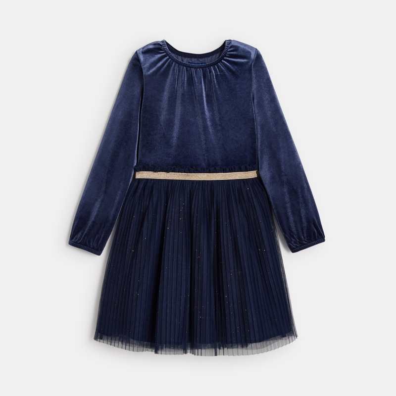 Robe de fête en velours et tulle bleue fille