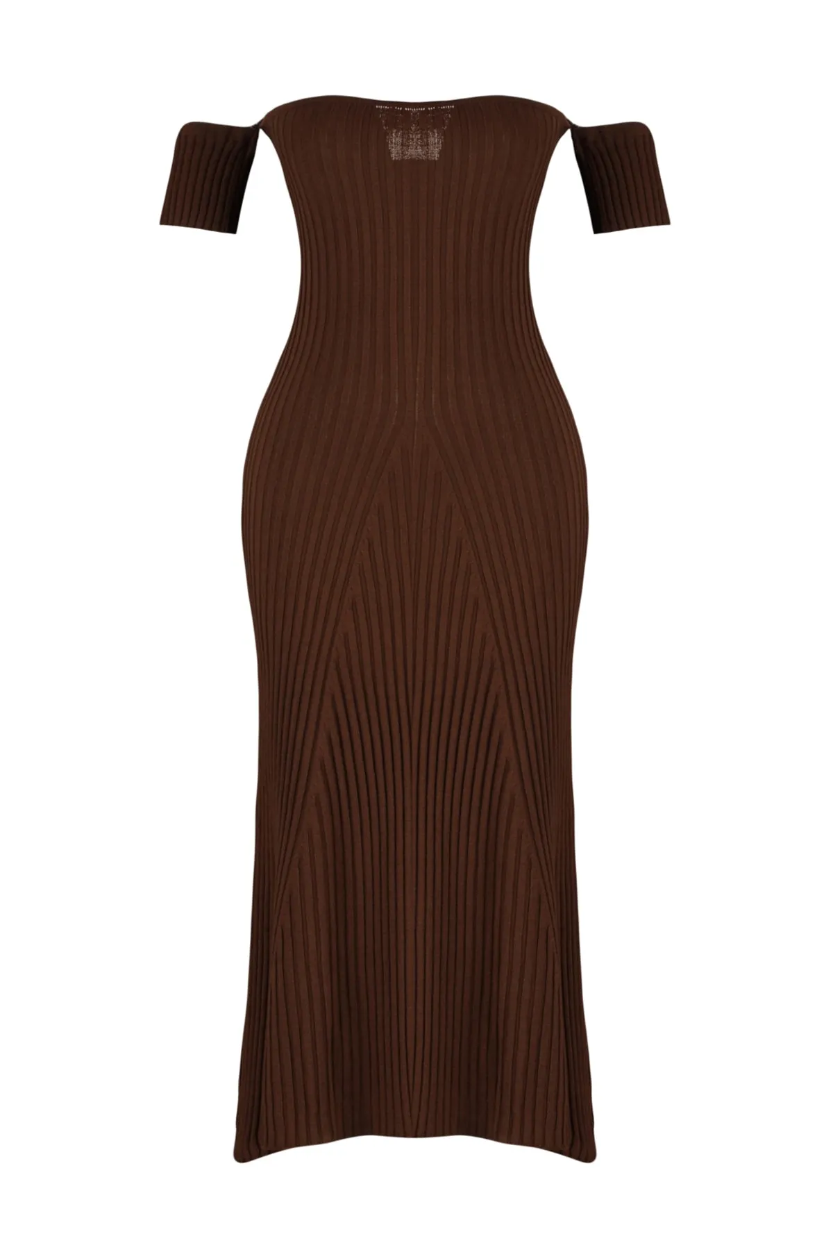 Trendyol Collection  Braunes Midi-Strickkleid mit Carmenkragen TWOSS22EL2388