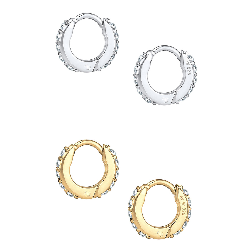 Elli Elli Boucles d'Oreilles Set de créoles pour femmes avec cristaux en argent sterli Boucles d'oreilles