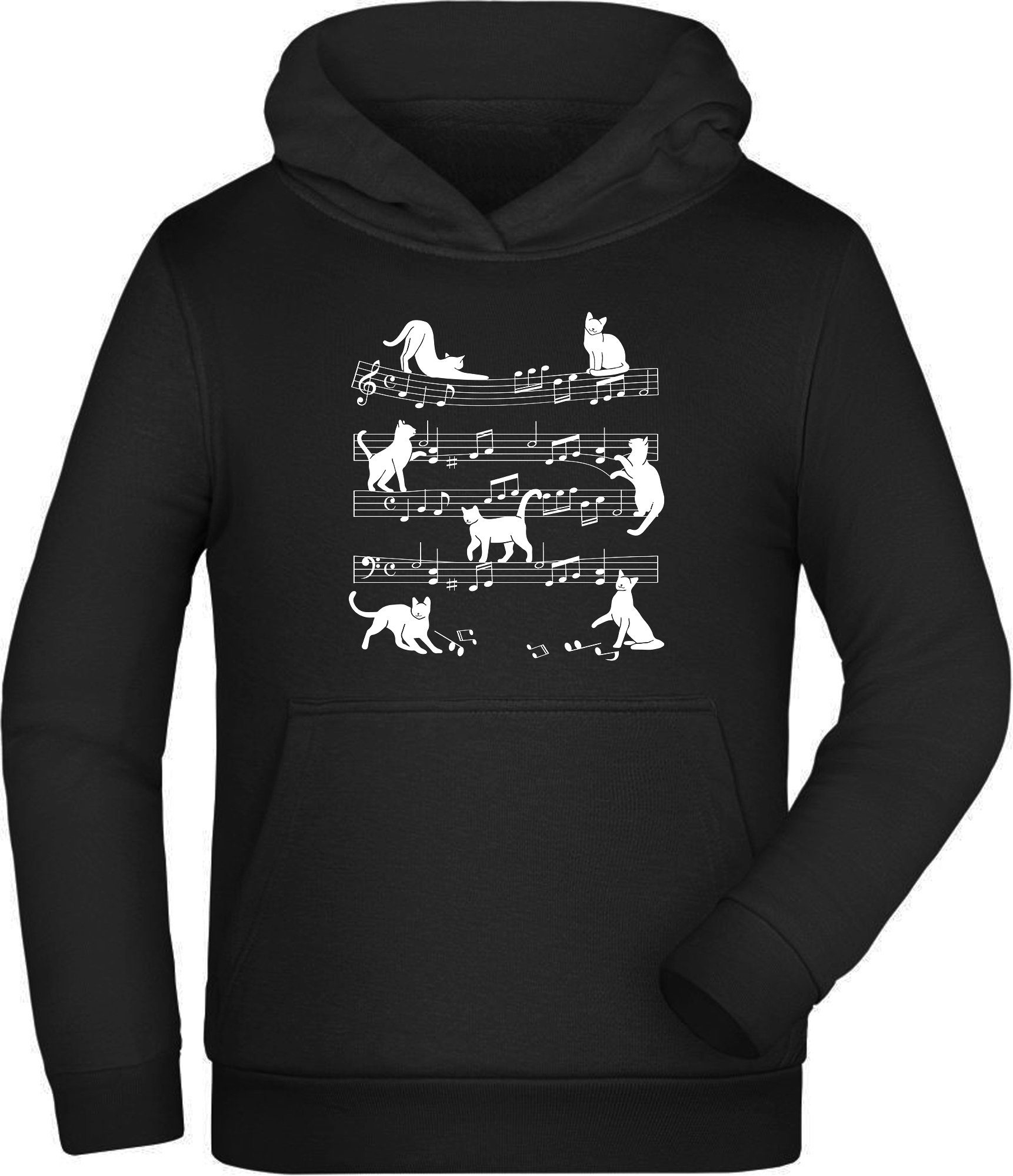 MyDesign24 Hoodie Kinder Kapuzen Sweatshirt - Katzen Hoodie mit Musik Noten Kapuzensweater mit Aufdruck, i116